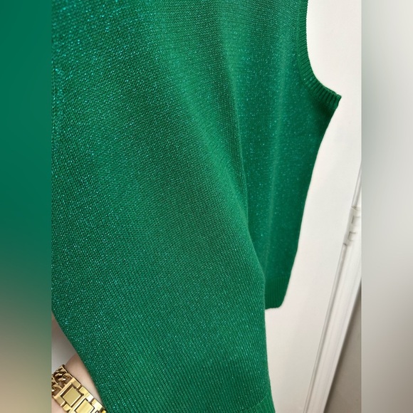 Quacker Factory Green Sparkly sleeveless Knit Vest Mock Neck Sz L #1587 - Picture 5 of 7